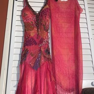 Woman Small Designer Evening dress by: Sue Wong along with scarf color pink